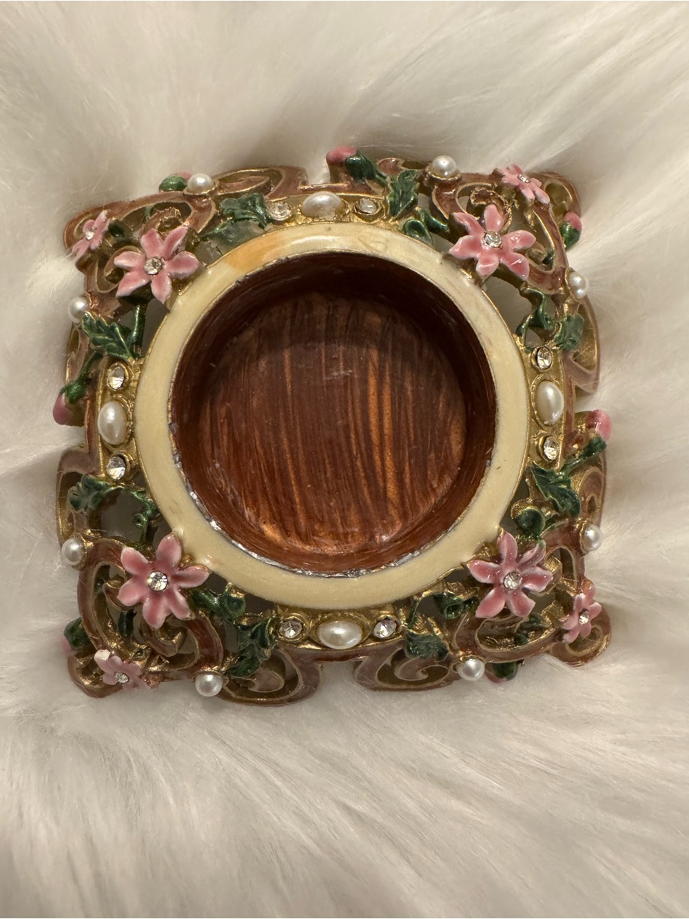 Vintage PartyLite Ornate brass Pink Floral Decorative tea light  - Home Accents